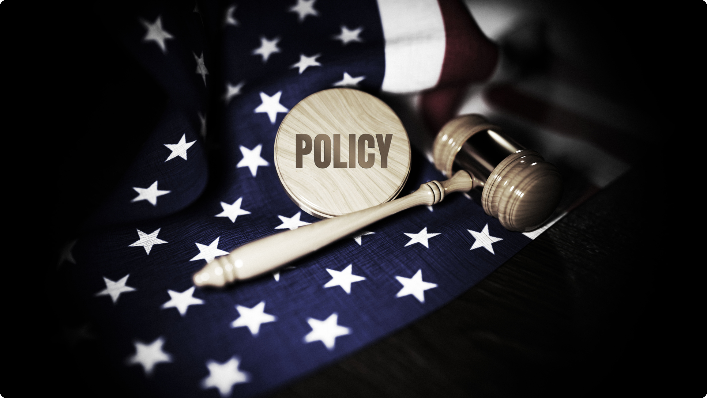 Policy concept with gavel and flag